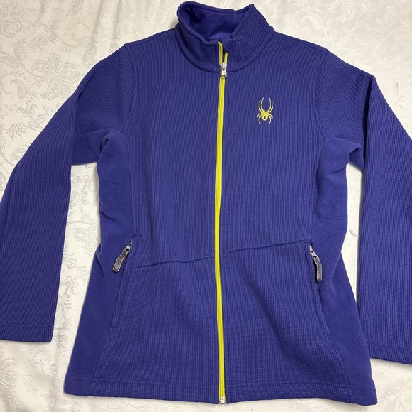 Spyder Jackets & Blazers - Spyder Kids XL Purple Waffle Knit Full Zip Fleece Jacket‎ Lime Green Trim 143097